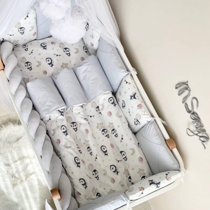Set povlečení pro novorozeně BiBaby Tučňák šedý